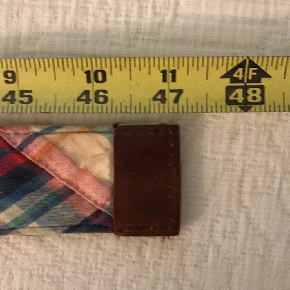 Brooks Brothers Preppy Plaid Fabric Belt with Brown Leather Accents Adjustable